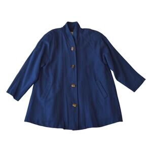 Vintage Dynasty Royal Blue Rayon Coat Medium - Cute Buttons & Back Pleat